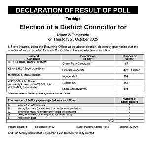 Declaration of result of poll